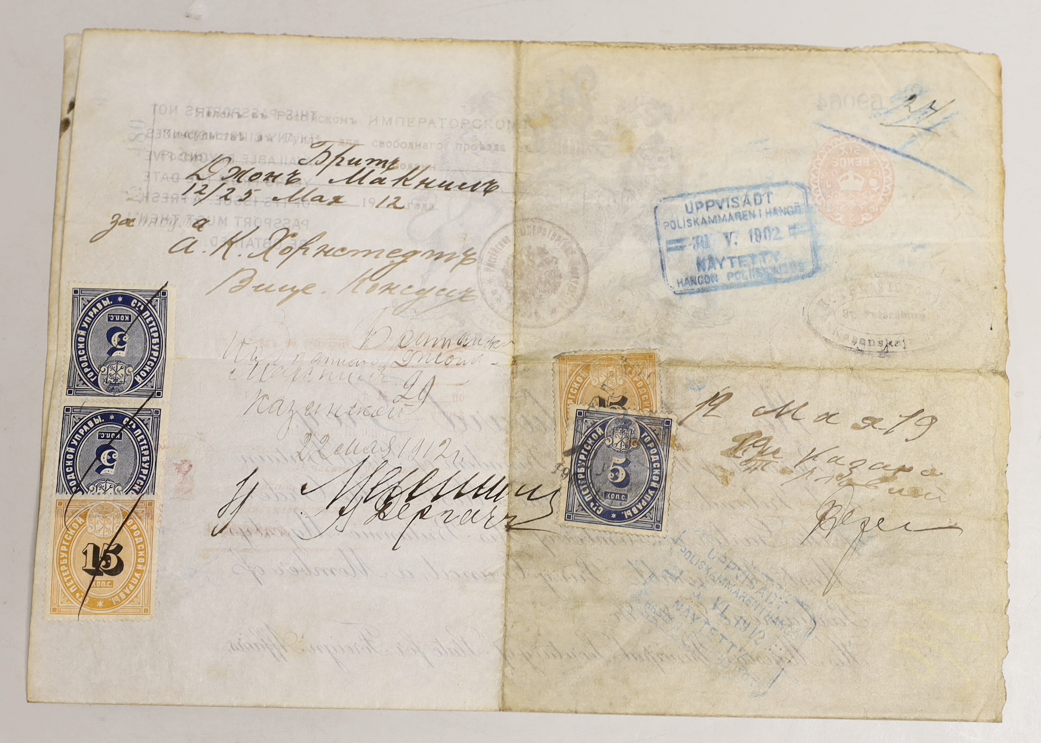 An early 20th century British passport with Russian stamps